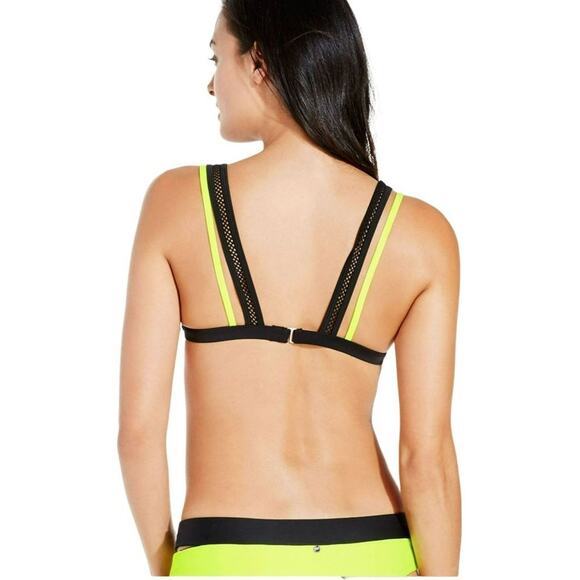 Fabletics Neon Yellow Mesh Top Reversible Bottom Bikini Set Womens - Picture 2 of 10